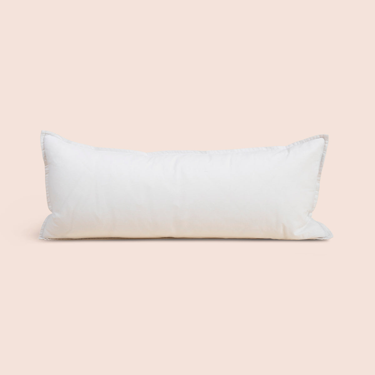 Image of White Relaxed Hemp Lumbar Pillow Cover on a lumbar pillow with a light pink background