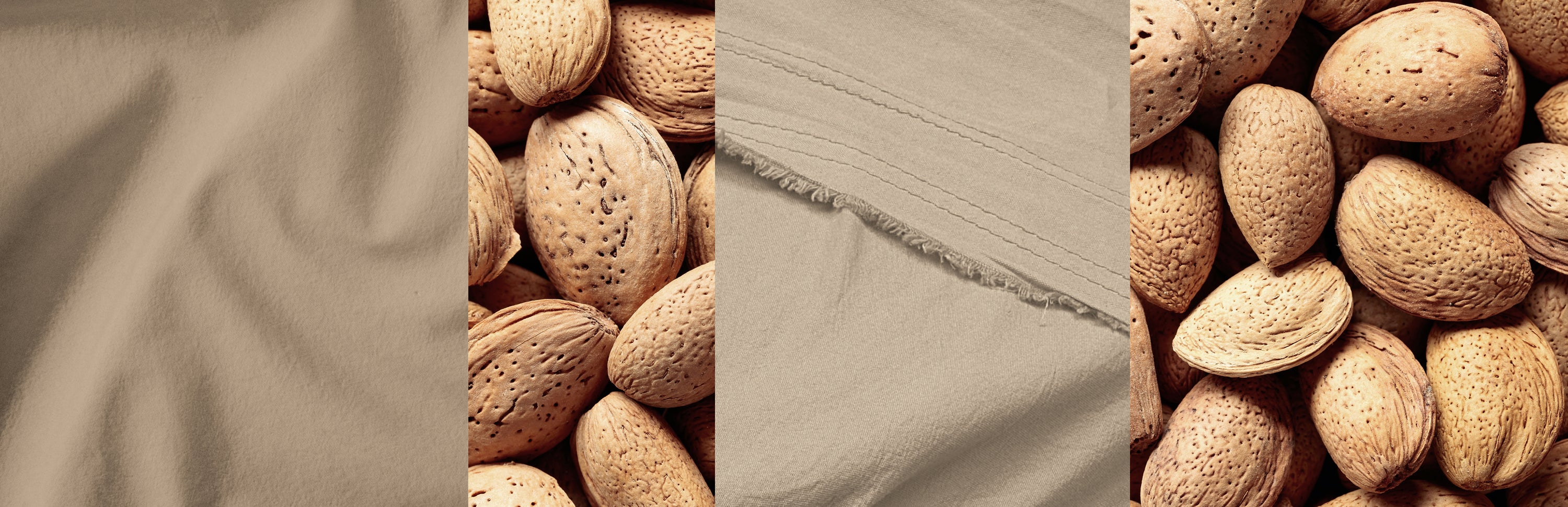Images of almonds and Desert Sand fabrics