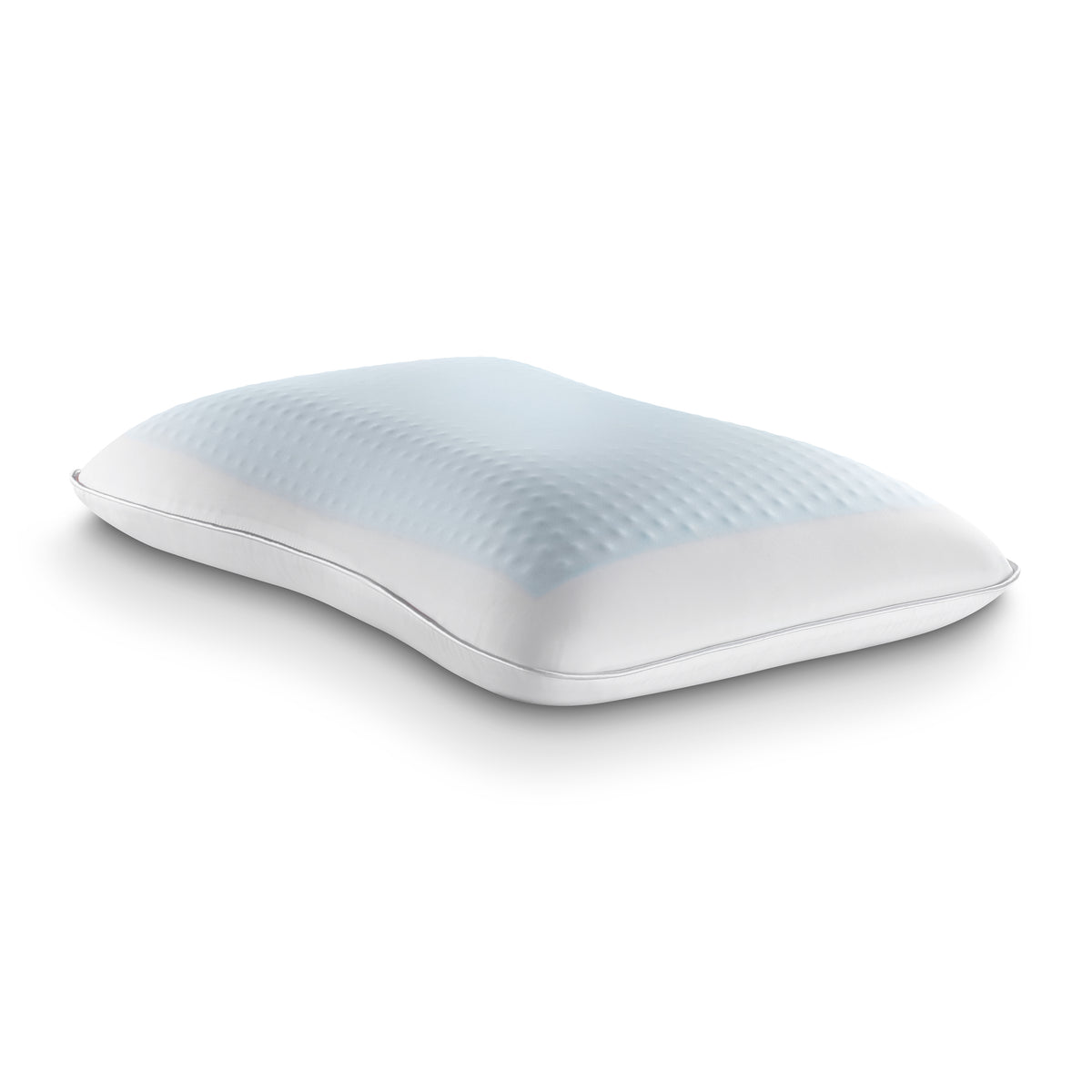 Image of a curved Cooling Gel-egant Pillow with the gel side facing up on a white background
