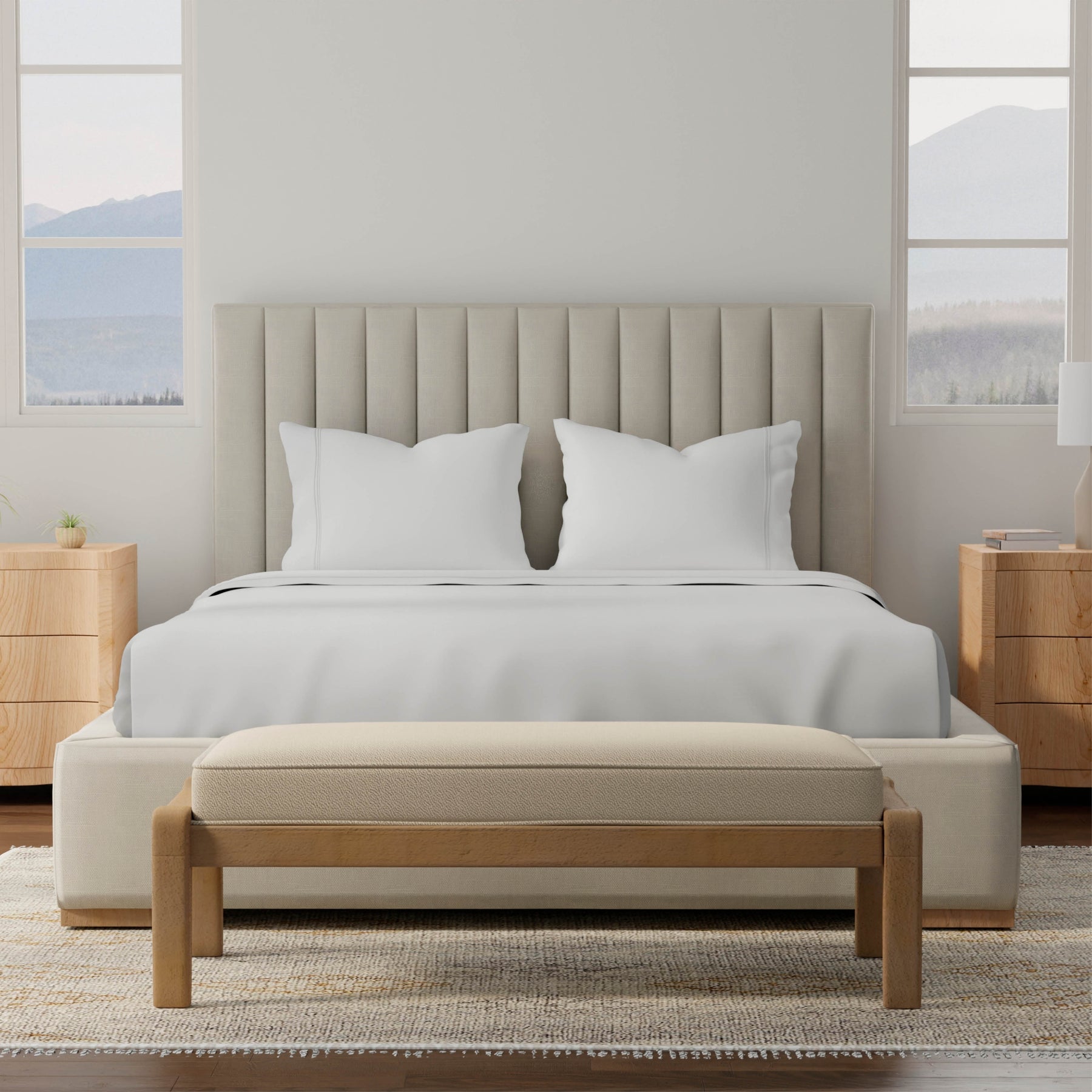 Image of a bedroom with a dressed bed with Dove Gray Soft Touch TENCEL™ Modal Sheets