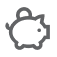 Gray icon of a piggy bank with a single coin in the back