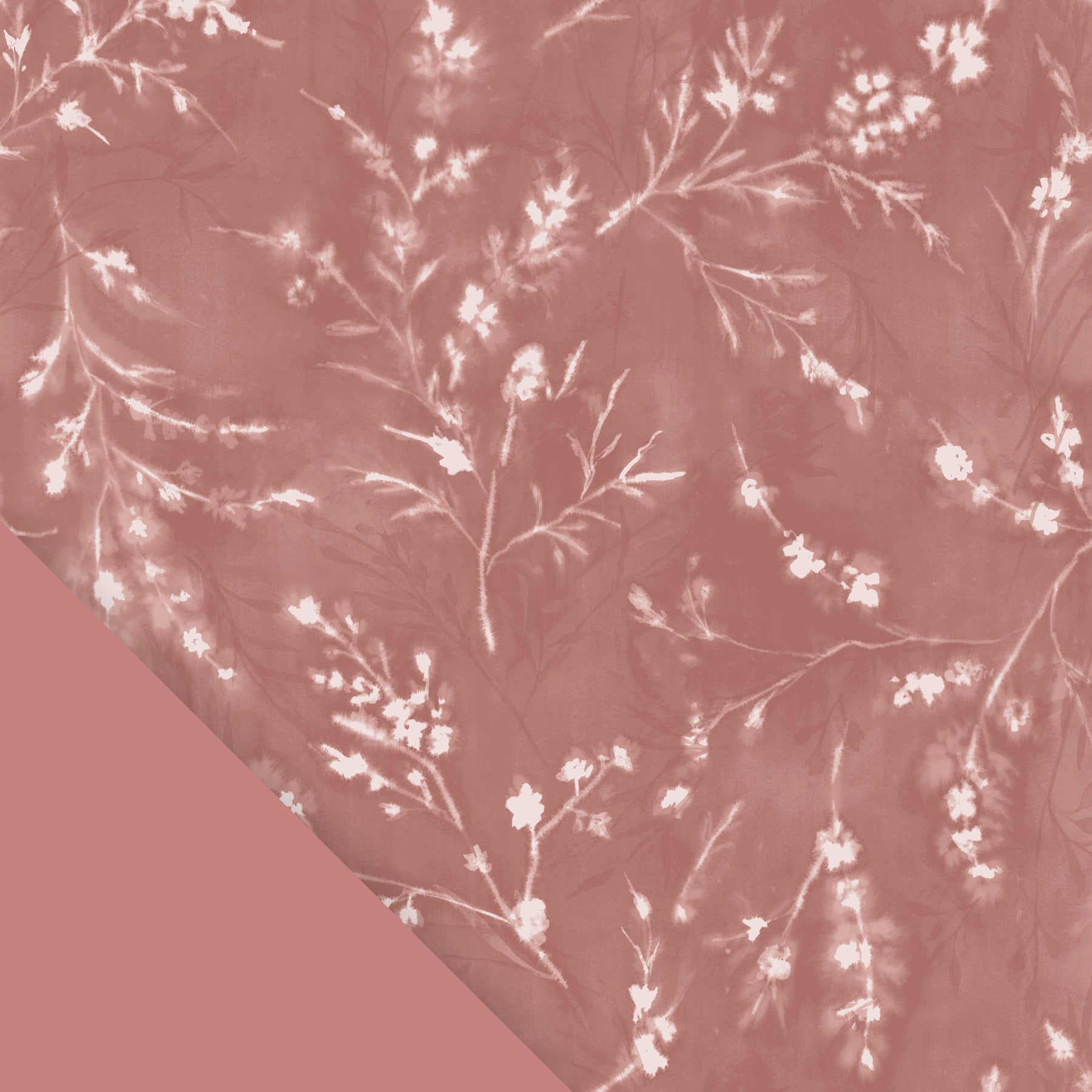 Close-up image of the Floral Ash Rose pattern with a small section of the plain Ash Rose color in the bottom left corner