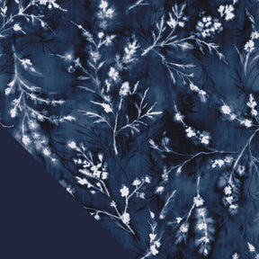 Close-up image of the Floral Midnight pattern with a small section of the plain Midnight color in the bottom left corner
