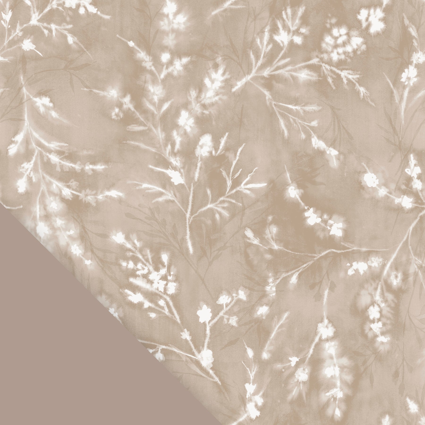 Close-up image of the Floral Oatmeal pattern with a small section of the plain Oatmeal color in the bottom left corner