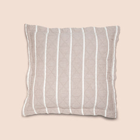 Image of the gray and white side of the Heritage Pillow Sham on a Euro pillow with a light pink background