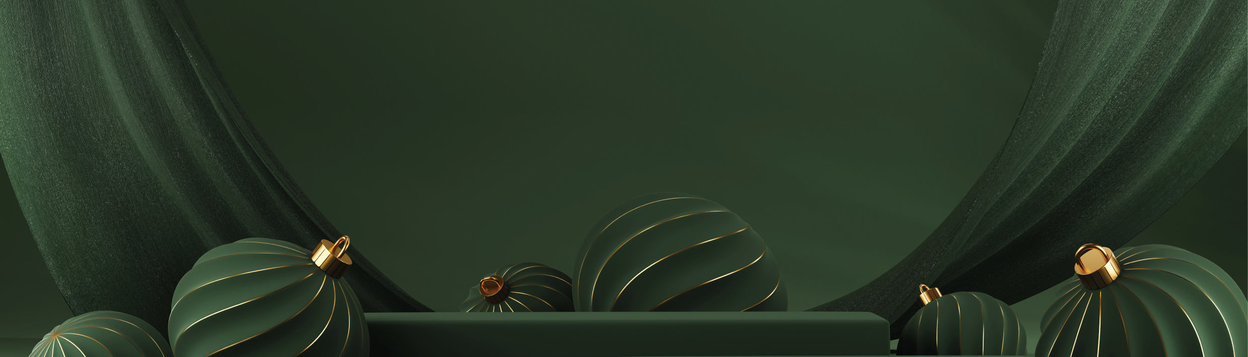 Image of a dark green background with dark green and gold ornaments in the foreground