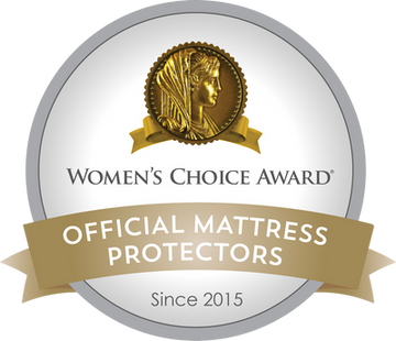 Gold and gray icon reading: Women's Choice Award® Official Mattress Protectors Since 2015