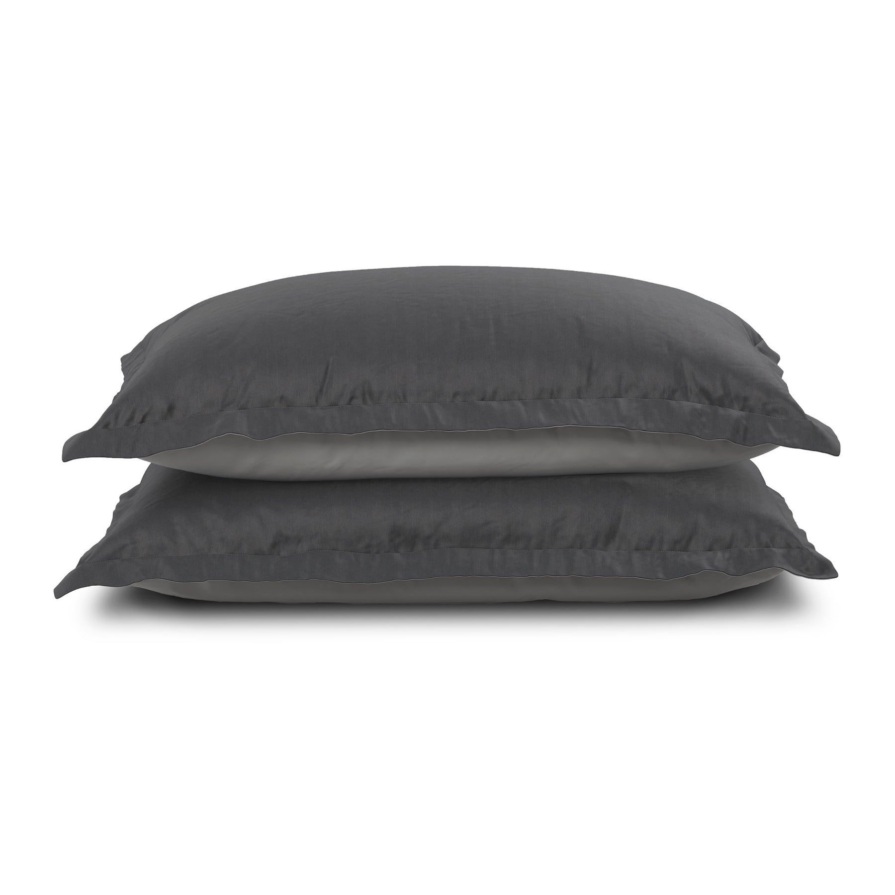 Image of two pillows stacked on top of one another with the Shadow/Dove Gray Soft Touch Pillow Shams on them