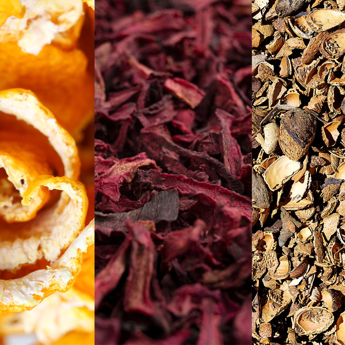 Images of orange, beet, and almond pieces 