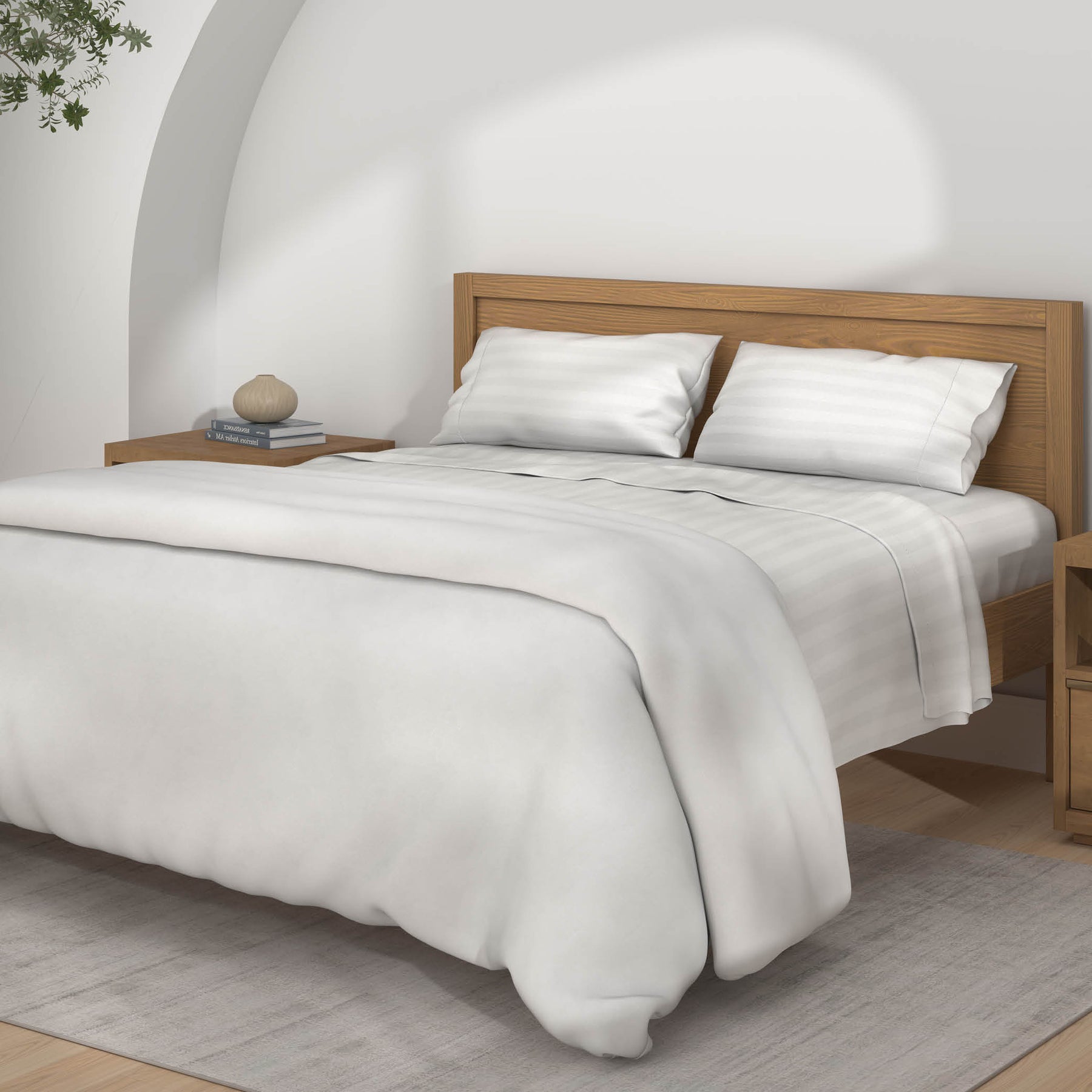 Image of a neatly made bed with the white Luxury Resort Hotel Collection Classic Cotton Sheets on the bed