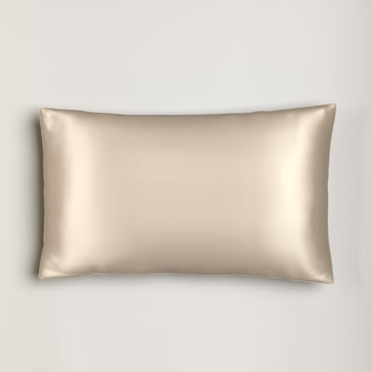Image of the Champaign Pure Silk Pillowcase on an off-white background 