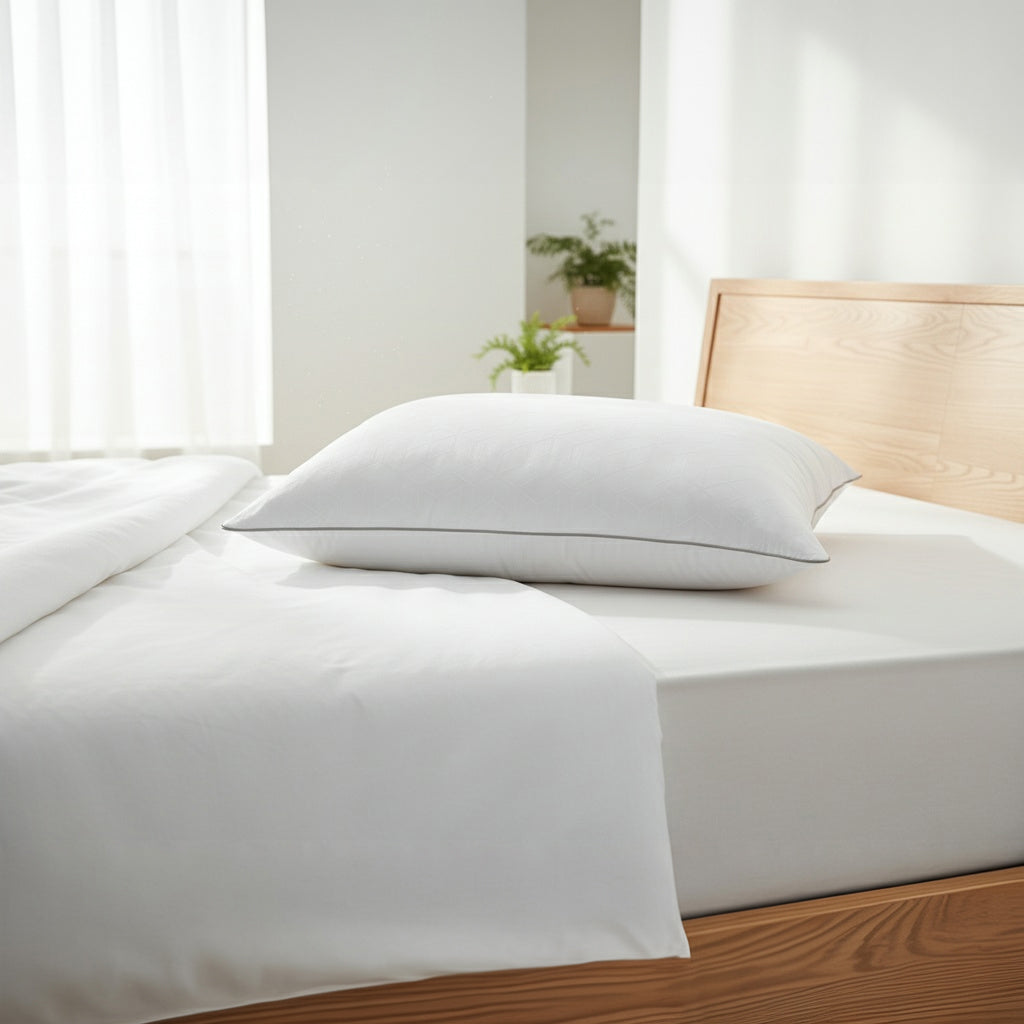 Image of the Shattered Ice Foam & Fiber Pillow on a bed