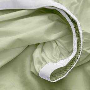 Image showcasing the Precision-Fit® elastic band on the bottom of a Sage Recovery Viscose fitted sheet