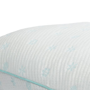 Close-up image of the ombre blue snowflake pattern on the Snowflake Pillow cover 