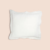 Image of the Ecru Ridgeback Pillow Sham featured on a Euro pillow with a light pink background