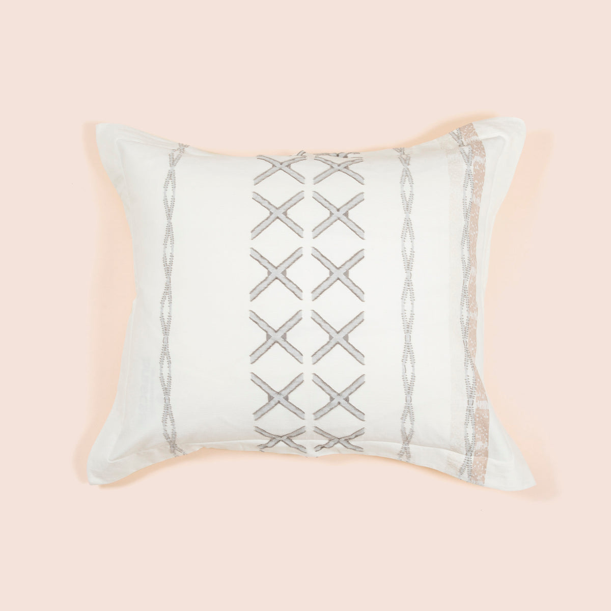 Image of a Sonoran Pillow Sham on a Euro pillow with a light pink background